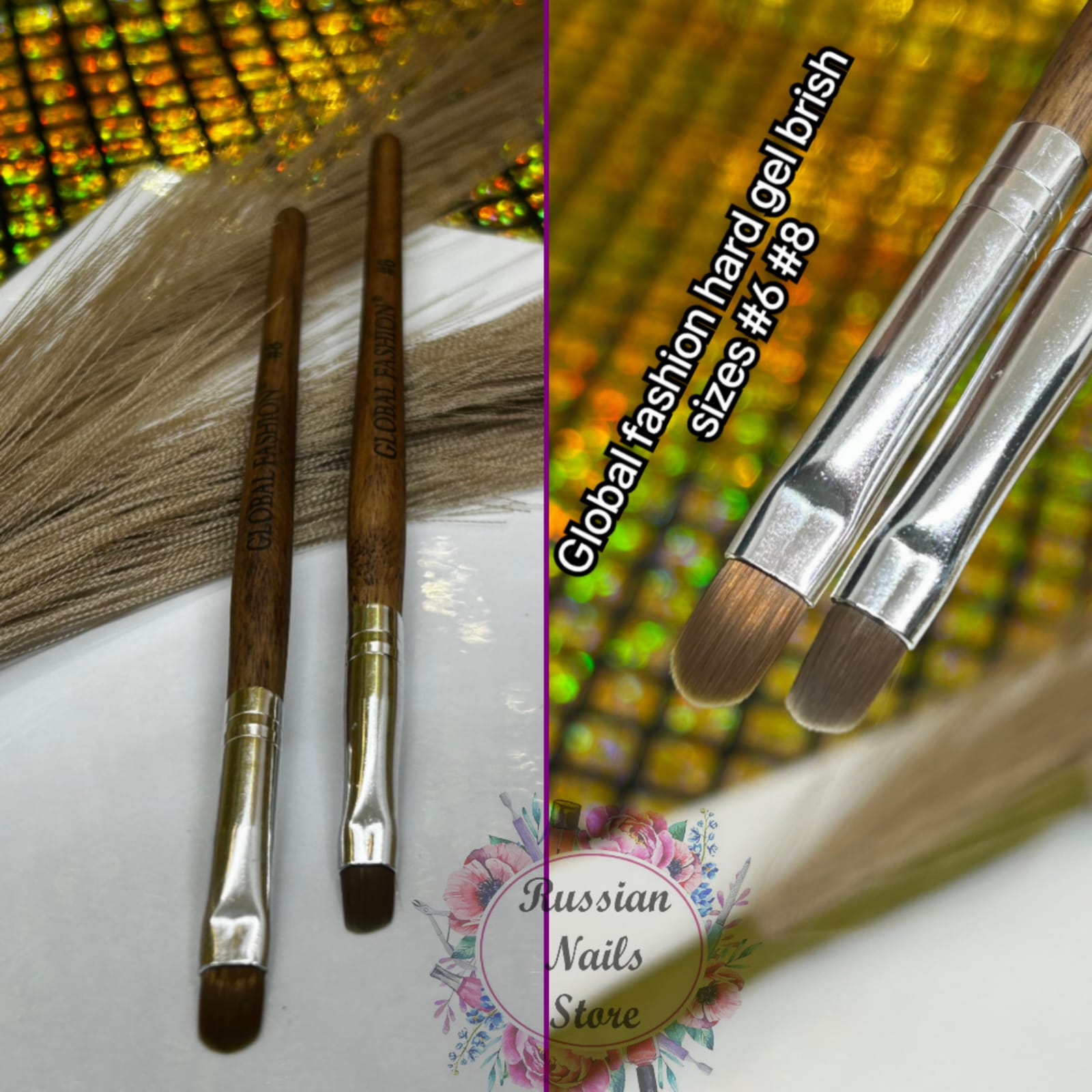 Global Fashion Professional Round Hard gel brush Sizes #8#6